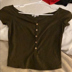 dark green off the shoulder tee